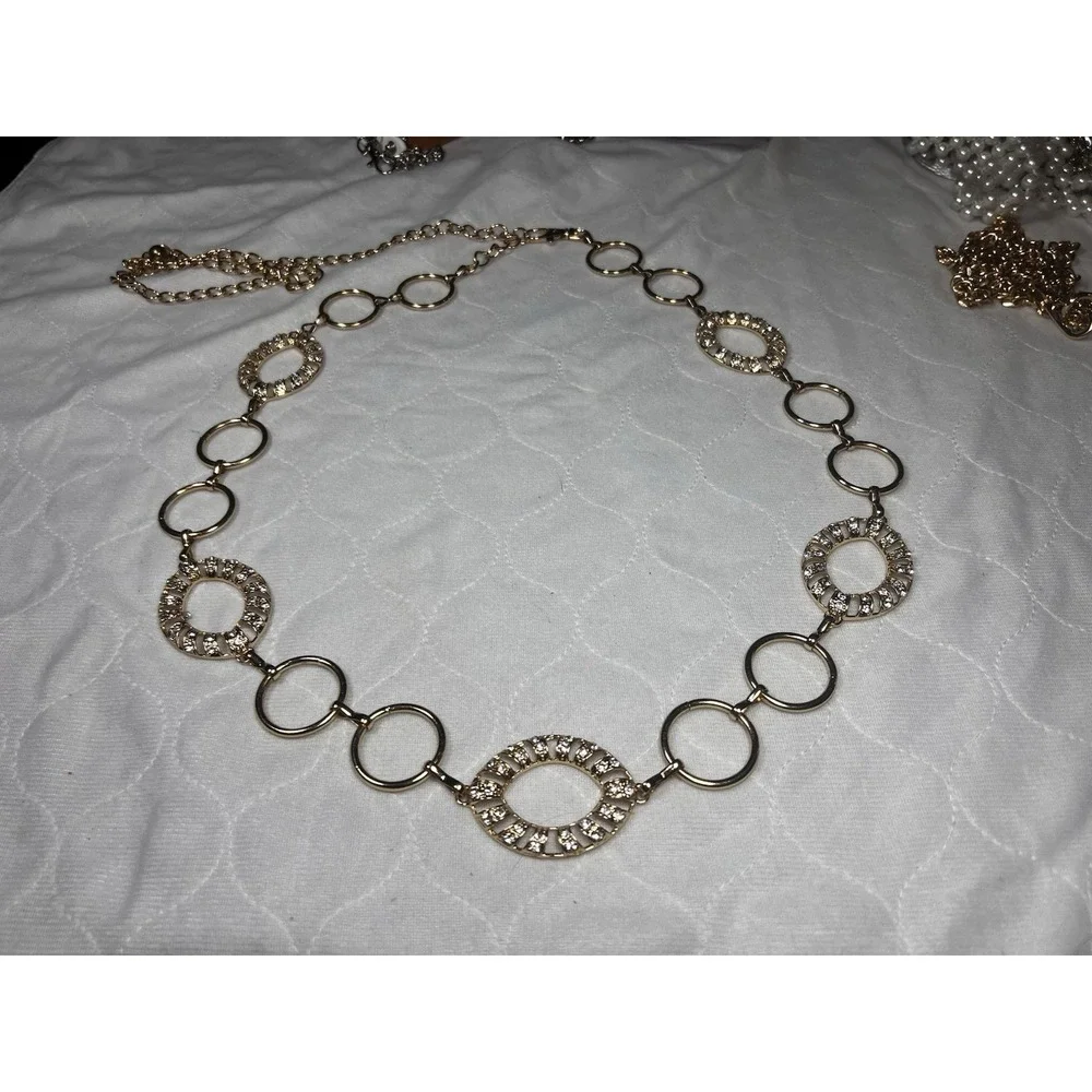 Women's‎ Belt Gold Tone Statement Fashion Circle Discs Metal Link W/ Rhinestones
